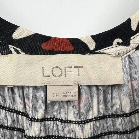 Loft Womens Sun Valley Swing Dress Small Sleeveless Smocked Knit Brown Black - Picture 4 of 7